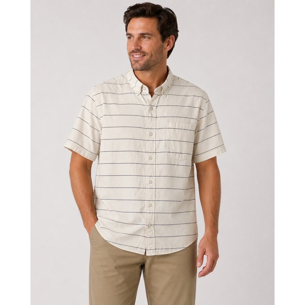 Route 66 XXLT Beige Striped Shirt Men’s Short Sleeve Button Front Tall